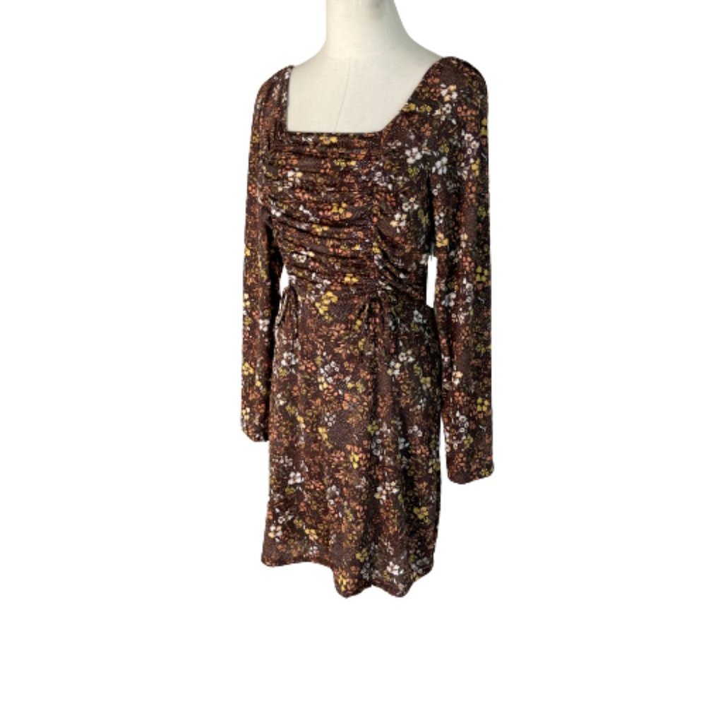 Liberty Love Women's Mini Dress L Large Brown Floral New